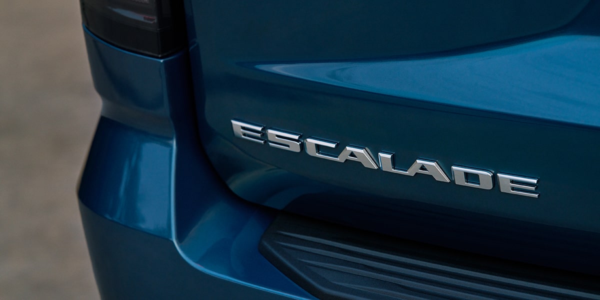 Close-Up of the Escalade Nameplate on the Rear End of the 2026 Cadillac Escalade