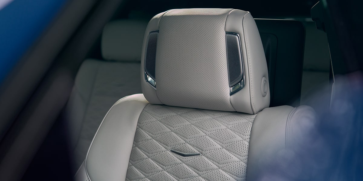 Close-Up of the Speakers in a Seat Headrest of the 2026 Cadillac Escalade