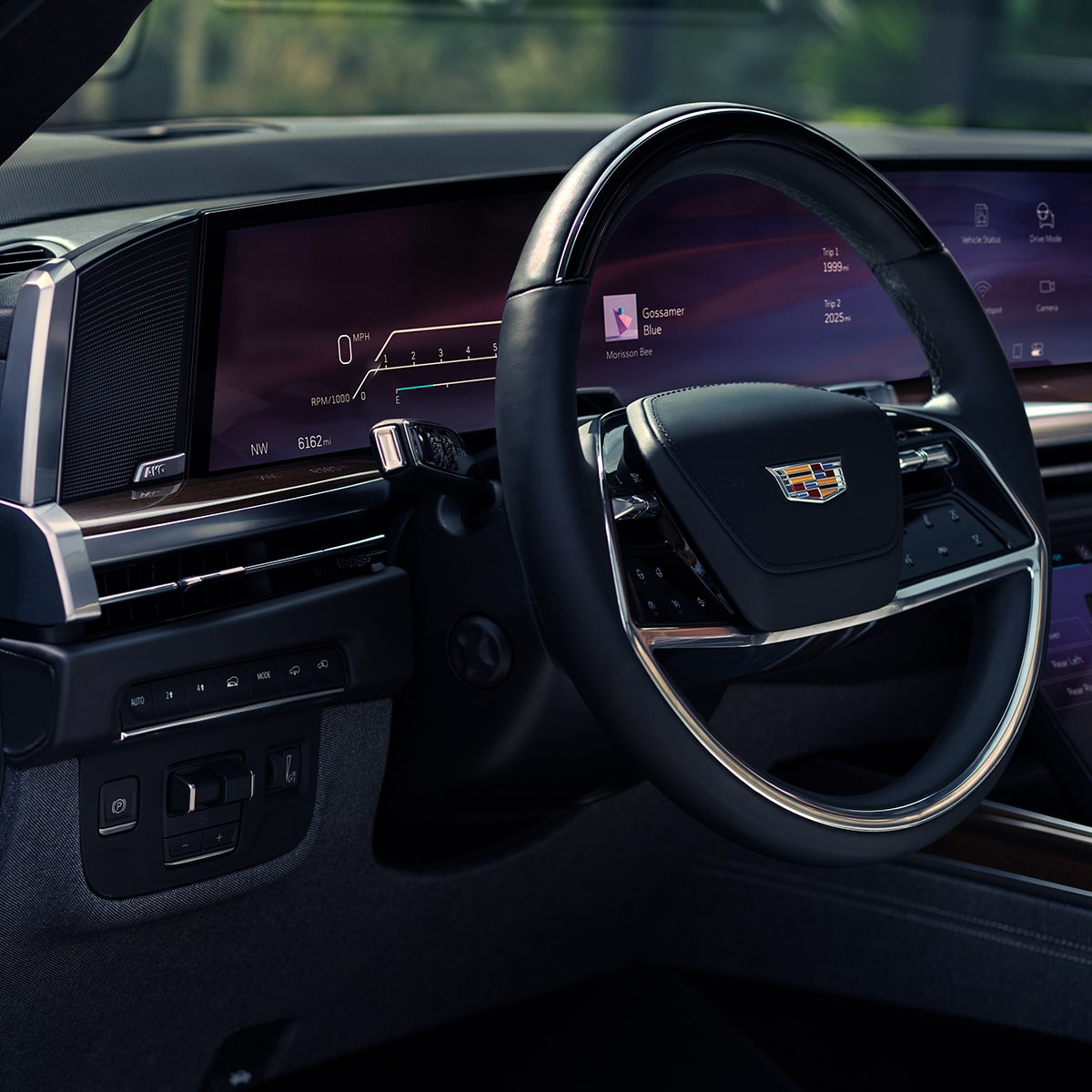Close-Up of the 2026 Cadillac Escalade Steering Wheel and Dashboard
