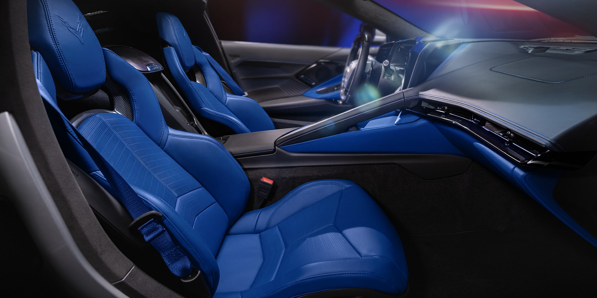 Passenger View of 2026 Corvette ZR1X with Santorini Blue with Jet Black interior