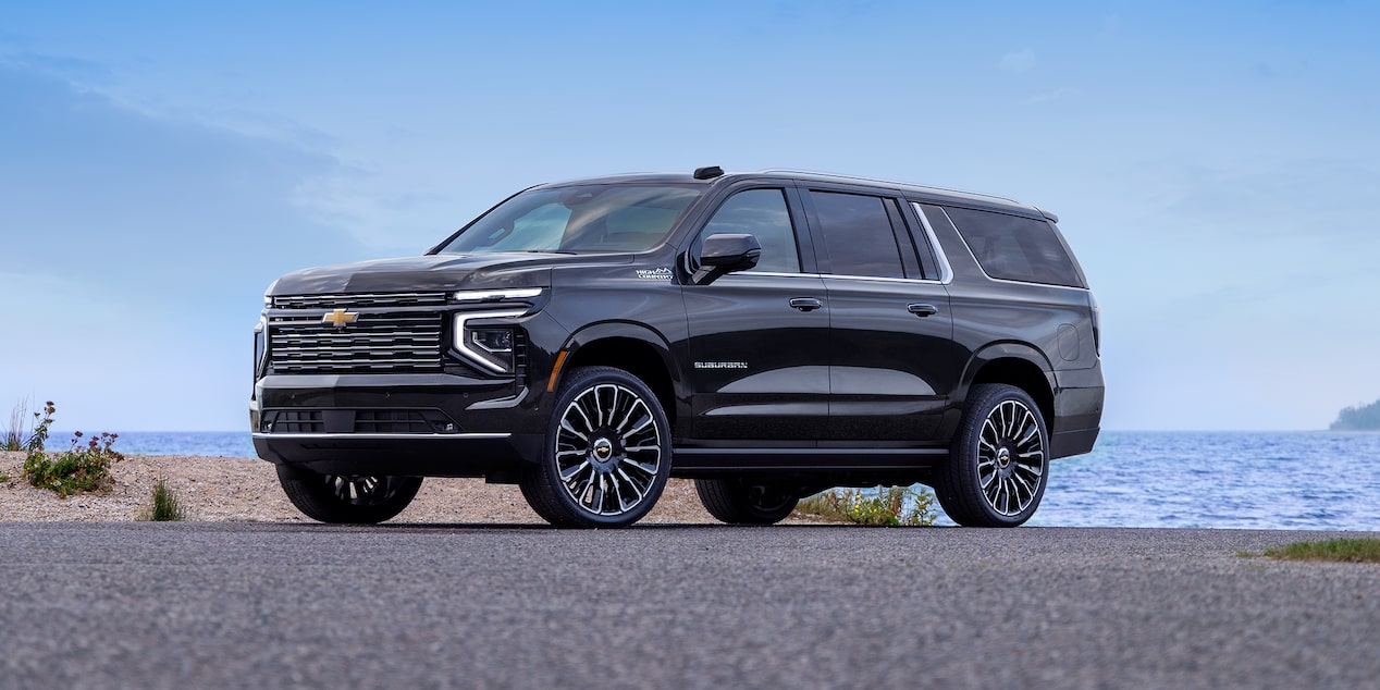 Front Three-quarters View of the 2026 Chevy Suburban Parked Near the Lake