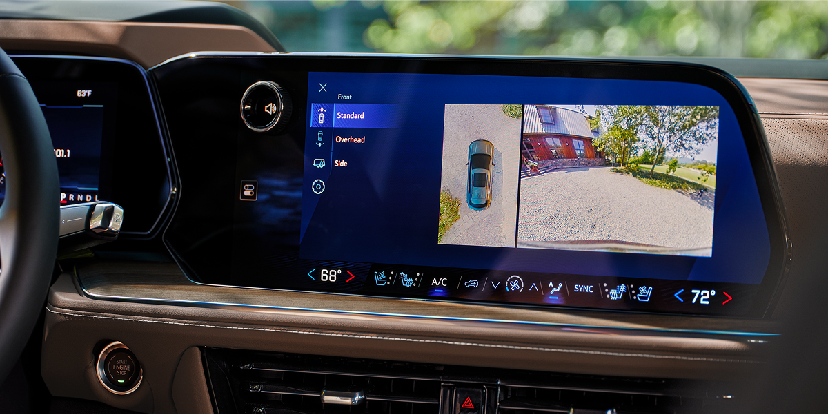 Close-up of the 2026 Chevy Tahoe Display Screen Showing the Overhead Camera View